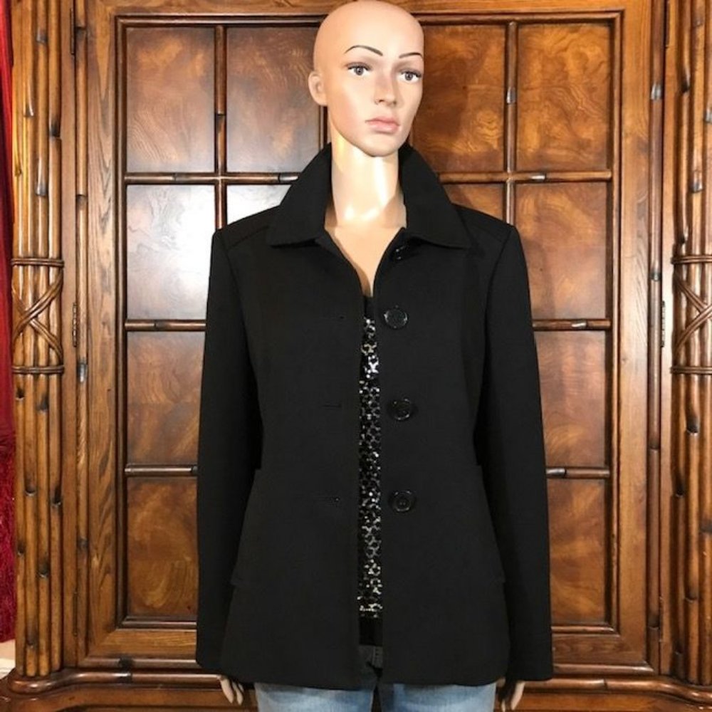 Kasper Black Top Seamed Textured Back Belt Blazer